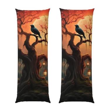 Imagem de Capa de travesseiro corporal com zíper oculto, fronha longa de microfibra macia e respirável para travesseiro corporal, capas de travesseiro de pássaros de árvore misteriosa para dormir, presente de