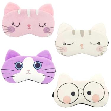 Imagem de Kit 4 Máscaras de Dormir Relaxante para os Olhos com Gel Térmico para Compressa Fria e Quente Reduz Olheiras Gatinho Rosa Laço Cansaço (07-11-12-14)