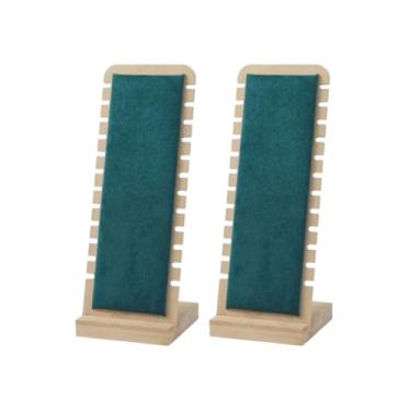 Imagem de SWTOOL 2 peças de suporte de exibição de colar de joias de bambu natural com flanela verde tapete macio colar pingente suporte de exibição de mesa para shows de vendas em casa
