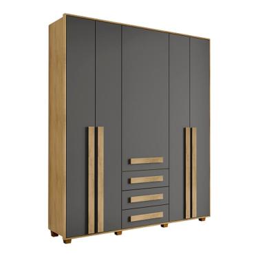 Imagem de Guarda-Roupa Casal 5 Portas 3 Gavetas Las Vegas III Cinamomo/Grafite – RV Móveis