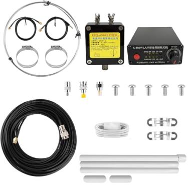 Imagem de K-480WLA antena de rádio portátil de ondas curtas loop ativo 0,5 MHz-500 MHz antena de rádio de banda completa LW/MW/SW/FM/VHF/Air 6 metros 30dBi SDR antena de rádio amador com bateria de 1800 mAh