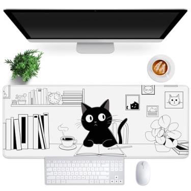 Imagem de Mouse pad para jogos para computador, mouse pads grandes para teclado de mesa, tapete de mesa de gato de anime preto, tapete de mesa bonito XXL impermeável, mouse de borracha antiderrapante grande