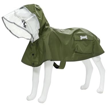 Imagem de Capa de chuva impermeável para cães, roupas de chuva leves refletoras ajustáveis com capuz poncho (verde militar, GG)