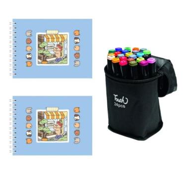 Imagem de Kit Pintura 2 Livrinhos De Pintura Páginas E Estojo Com 24 Canetinhas 