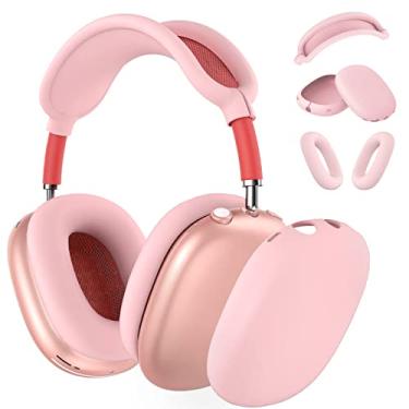 Imagem de Capa de silicone para fones de ouvido AirPods Max, capa antiarranhões/capa de fone de ouvido para AirPods Max, acessórios protetores de silicone macio para Apple AirPods Max - Rosa