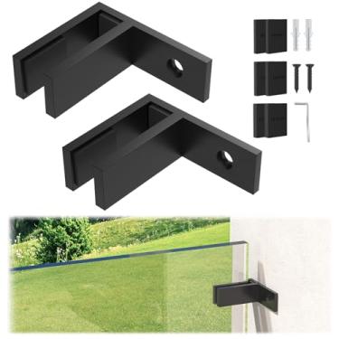 Imagem de Gyykzz Pacote com 2 grampos de parede a vidro preto fosco braçadeira de grade de vidro de 90 graus apto para balaustrada Thinkness de 3/20.3 cm-1/5.1 cm (10 mm-13 mm), clipes de trilhos em forma de F
