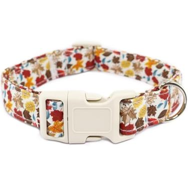 Imagem de Coleira para cachorro outono outono folha de bordo branca com fivela de liberação rápida, coleira ajustável confortável para filhotes de cachorro feminino menina menino pequeno, médio grande, P