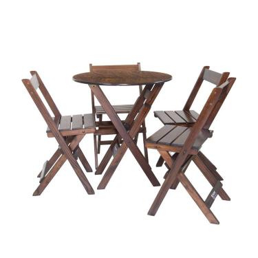 Imagem de Mesa Redonda 68cm Diametro Dobravel com 4 Cadeiras Bares Imbuia