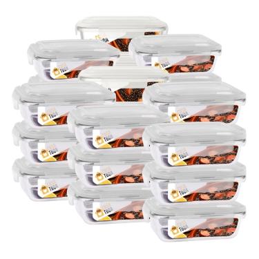 Imagem de Conjunto 24 Potes Vidro Retangular 1040ml Com Tampa Marmitas Fitness