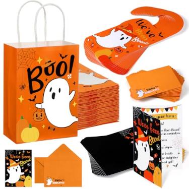 Imagem de Kolldenn 12 conjuntos de kit de Halloween You've Been Booed com bolsa fantasma envelope fantasma cabides de maçaneta manual de cartolina para crianças, família, presentes de Halloween, boo, artigos de