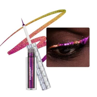 Imagem de CHARMACY Delineador líquido multicromado, delineador brilhante metálico, pigmentado de longa duração, fórmula à prova d'água e à prova de manchas, ponta ultrafina roxo dourado verde 903