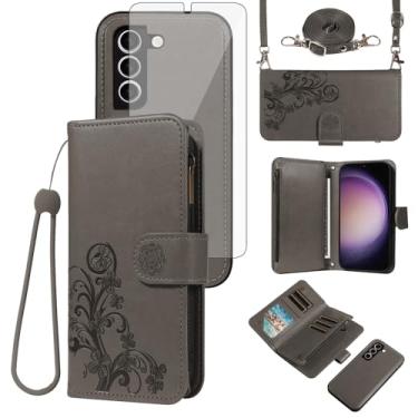 Imagem de Asuwish Capa de celular para Samsung Galaxy S23 5G carteira com zíper destacável com protetor de tela de vidro temperado alça transversal porta-cartões flores S 23 23S GS23 G5 SM-S911U 6,1 polegadas