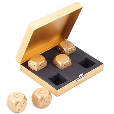 Imagem de eoocvt 5 in 1 Precision Aluminum Alloy Solid Metal Dices Poker Party Game Toy Portable Dice Man Boyfriend Gift (Gold Square)