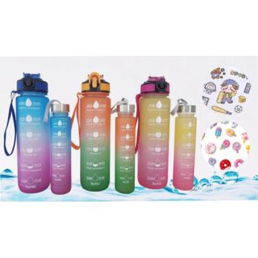 Imagem de Garrafa De Água Fitness 900ml mais 300ml C/ Bico Canudo Alça Adesivos 