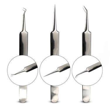 Imagem de Kit 3 Pinças Aço Inox Para Remoção De Cravos Acnes Espinhas - Arte Sed