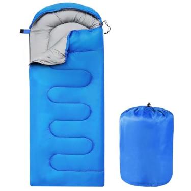Imagem de OBTANIM Sacos de Dormir Portátil Impermeável Espessado Camping Saco de Dormir para Adultos Crianças 4 Estações Clima Frio ou Quente Mochilão, Caminhadas, Montanhismo, Uso Interno e Exterior (Azul)