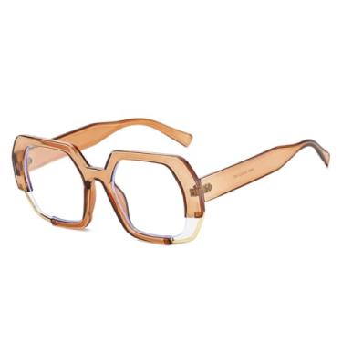 Imagem de Óculos de sol quadrados poligonais femininos, modernos, com lentes degradê UV400, masculino, armação transparente (azul chá)