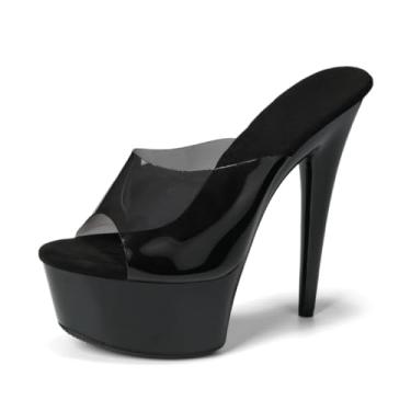 Imagem de WUXIN H&P Sandália feminina de salto alto plataforma de 15 cm sexy stiletto pole dance exótica, bico aberto de 15 cm, alça transparente, confortável, sem cadarço, Preto, 38