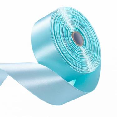 Imagem de Fita de cetim azul aqua de 3,8 cm x 50 m, fitas de tecido de face única para embrulho de presente, artesanato, arranjos florais, buquê de flores, casamento, decoração de casa