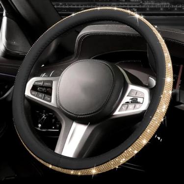 Imagem de Capa de volante de couro diamante brilhante, com strass brilhante de cristal brilhante, ajuste universal, protetor de roda de carro de 35,5 cm 1/5.1-38.1 cm para mulheres, meninas, SUVS, Sedans