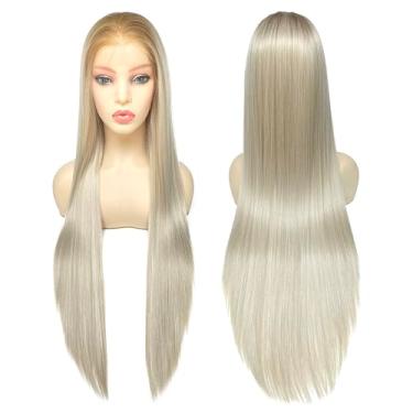 Imagem de Peruca de cor loira cinza claro resistente ao calor 33 x 10 peruca sintética frontal (61 cm, loiro cinza-claro)