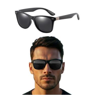 Imagem de Oculos de Sol Quadrado Masculino Polarizado Preto Uv 400nm Vintage Ret