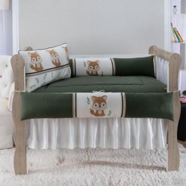 Imagem de Kit enxoval para berço 510 raposa verde com saia de berço barato - MED