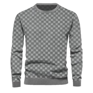 Imagem de Suéter Básico Mes Casual Decote Redondo Kit Esportivo Mes Suéter Combinando Cores Listrado Jacquard Me Suéter Juventude Me Moda Urbana Kit All-match, F-grey, L