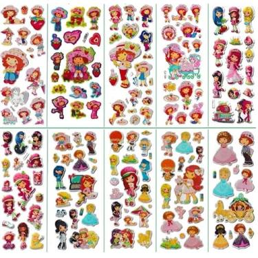 Imagem de 02 Cartelas de Adesivos Hel lo Kitt y Coração 3D Adesivo Bolha Alto Relevo Puff (02 Cartelas Moranguinho)