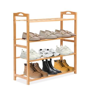 Imagem de Feito de Bambu, 4 Camadas, Sapateira Hall de Entrada, Vertical, Porta Sapat, Sapateira Orgazinadora Quatro Andares Bambu Reforçada