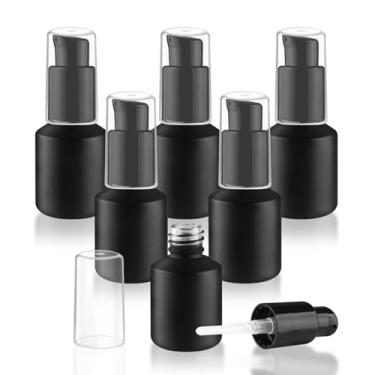 Imagem de Wresty 6 garrafas de vidro vazias de loção de creme recarregáveis, frascos de amostra de viagem, recipientes de cosméticos para loção e essência de emulsão de creme (preto, 15 ml)