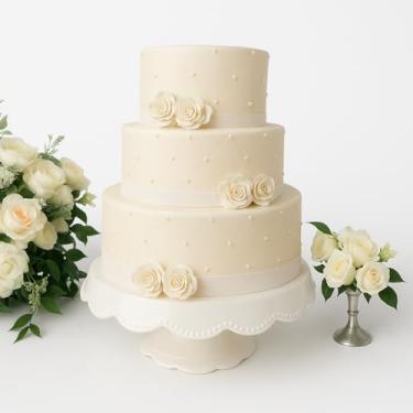 Imagem de Bolo Fake Falso Cenográfico Decorativo Aniversário e Casamento Eventos Festas Temáticas branco com flores