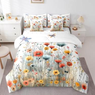 Imagem de Erosebridal Jogo de cama solteiro com edredom para crianças, 7 peças, cama em um saco, floral, edredom com edredom, lençóis, fronhas e fronhas