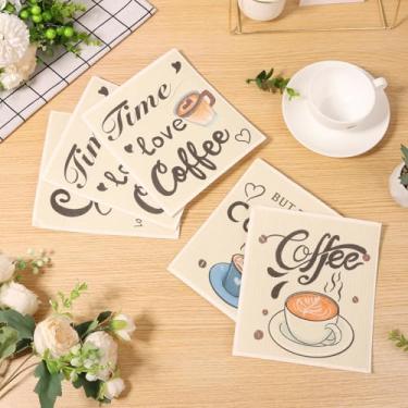 Imagem de 5/10 peças de panos de prato suecos absorventes panos de prato reutilizáveis toalhas de cozinha pano de limpeza de secagem rápida para superfície de balcão de cozinha (grafite de café colorido, floral