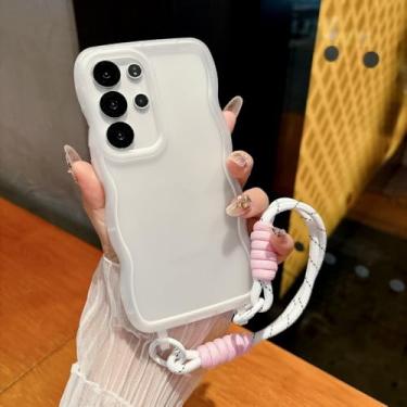 Imagem de Capa de silicone macia com borda ondulada 3D para Samsung Galaxy S24, S25 Ultra Plus, S24ultra, S25, alça de pulso, capa à prova de choque, transparente, para Galaxy S25