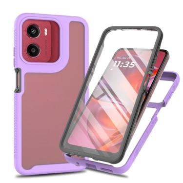 Imagem de Capa protetora de 360° para Motorola Moto G15, capa à prova de poeira à prova de choque com protetor de tela temperado integrado, capa de telefone traseira fina protetora de corpo inteiro (roxa)