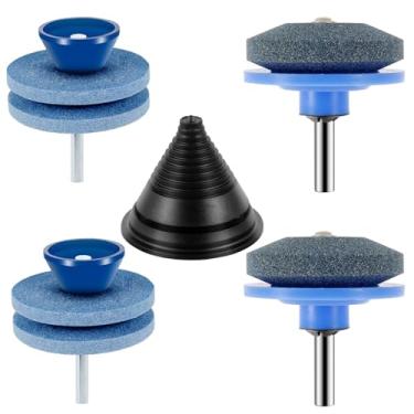 Imagem de Conjunto de 4 peças de afiador de lâmina para cortador de grama com balanceador de lâmina, broca de corindo, ferramenta reutilizável de afiador de grama, kit de fixação de broca para tratores de grama