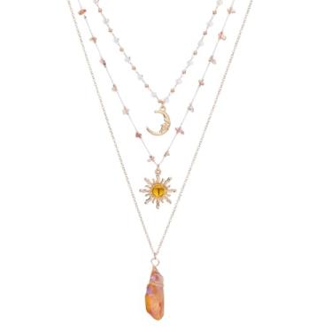 Imagem de MOSTORY Colar de fada do sol de cristal - colar de lua crescente para acessórios renascentistas feminino Renfaire Fantasy Jewelry, Cristal, Sem Pedra Preciosa