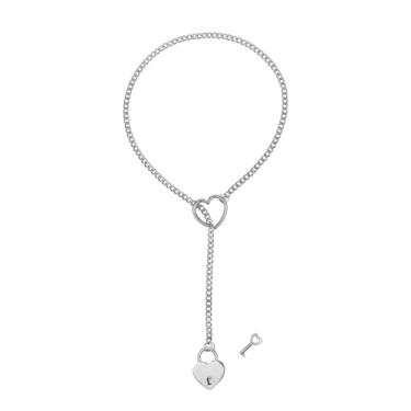 Imagem de Rofusn Colar em Y com chave de cadeado de coração: colar de corrente deslizante ajustável punk de aço inoxidável para mulheres, Halloween, Natal, Dia dos Namorados, Aço inoxidável, Sem Pedra Preciosa