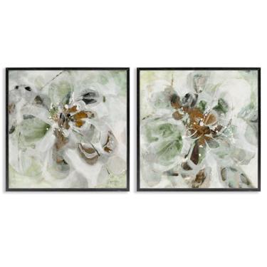 Imagem de Stupell Industries Conjunto de arte giclée emoldurado preto com 2 peças abstração floral reminiscente, design de Liz Jardine, 12 x 12