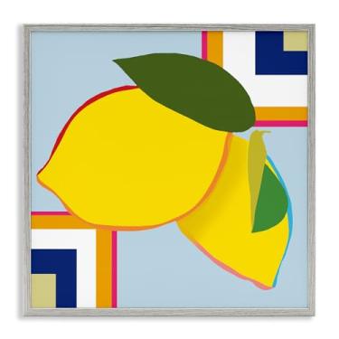 Imagem de Stupell Industries Arte giclée emoldurada geométrica limão fruta cinza, design por Daniela Santiago, 17 x 17