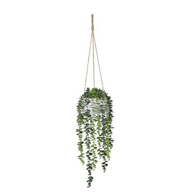 Imagem de 365 Blooming Decor Planta de eucalipto artificial para pendurar/ficar em pé – Verdura sintética em vaso texturizado branco com seixos reais, corda de juta boho, para casa de fazenda interna, banheiro