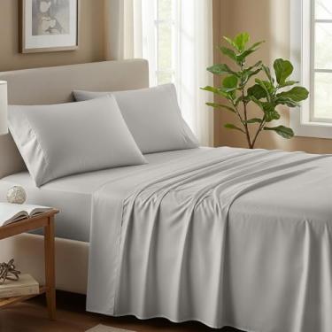 Imagem de Jogo de cama solteiro Decorza 1000 fios algodão orgânico – 4 peças de lençóis de cama de cetim luxuoso, macio e refrescante, bolso profundo para até 45,7 cm, roupa de cama durável de qualidade
