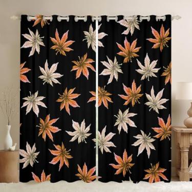 Imagem de Erosebridal Cortinas de folhas de cannabis laranja 96,5 x 114,3 cm, cortinas de janela de folhas de maconha para crianças, adolescentes e adultos, cortinas blackout botânicas tropicais, cortinas de