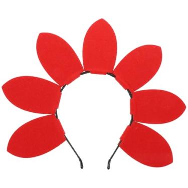 Imagem de JOINPAYA Touca de cabelo de girassol: 28 cm acessório de cabeça de plástico para cabeça de cabelo flor de sol fantasia para mulheres meninas festa (vermelho)