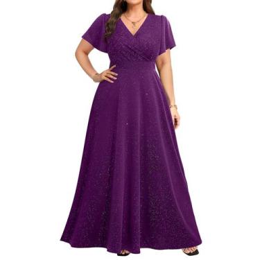 Imagem de Vestido roxo plus size feminino, convidado formal de casamento, vestid