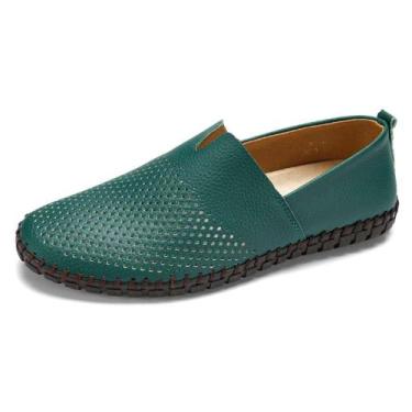 Imagem de Sapatos Loafer mitvr de couro genuíno para homens verde escuro 40EU