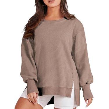Imagem de Moletom feminino Eytino, tamanho grande, gola redonda, marrom 4X