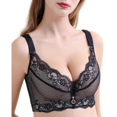 Imagem de Sutiã Push Up CHAOJIESI acolchoado de renda Underwire, preto transpare