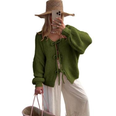 Imagem de Suéter, cardigã SKIKYAN, gravata borboleta, tamanho grande, verde-exér